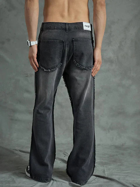 Black Cut And Sew Frayed Denim