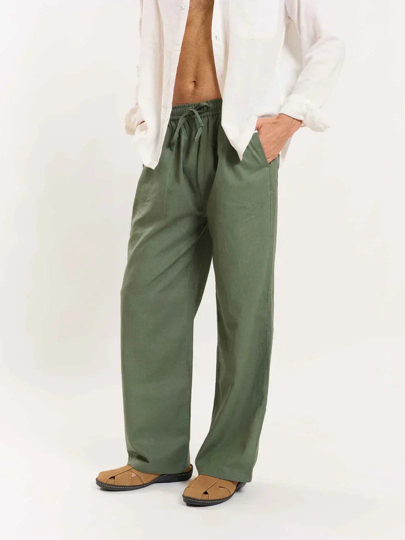Green Linen Pull-on Pants