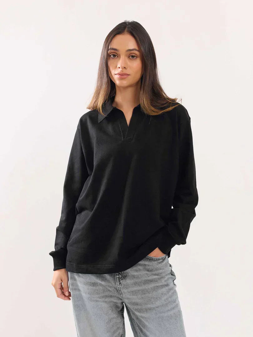 Black Terry Polo T-shirt