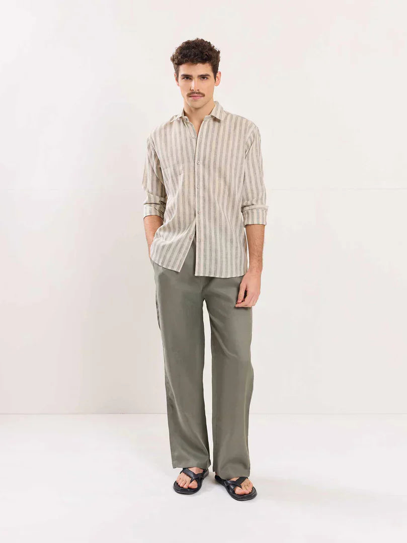 Grey Linen Pull-on Pants