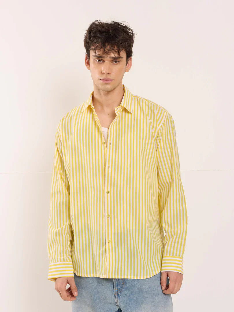 Yellow Poplin Striped Shirt