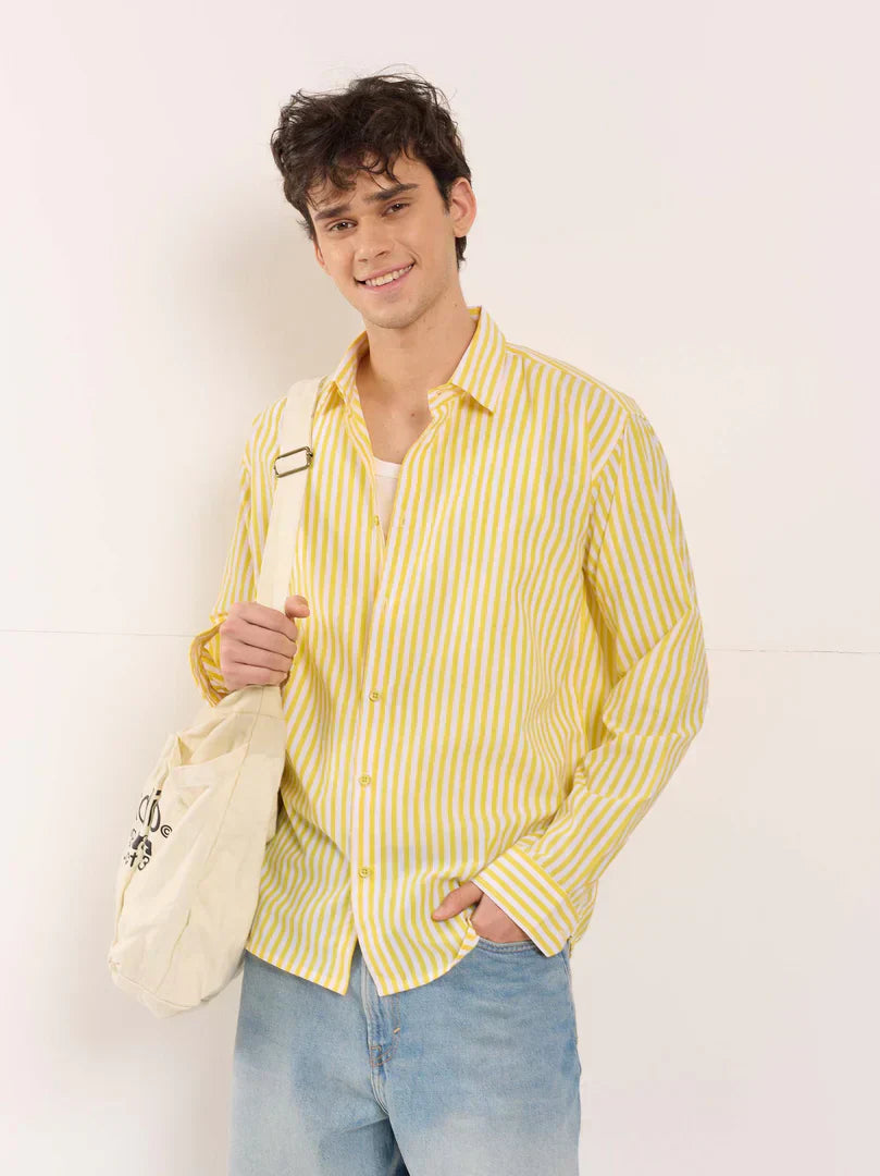 Yellow Poplin Striped Shirt