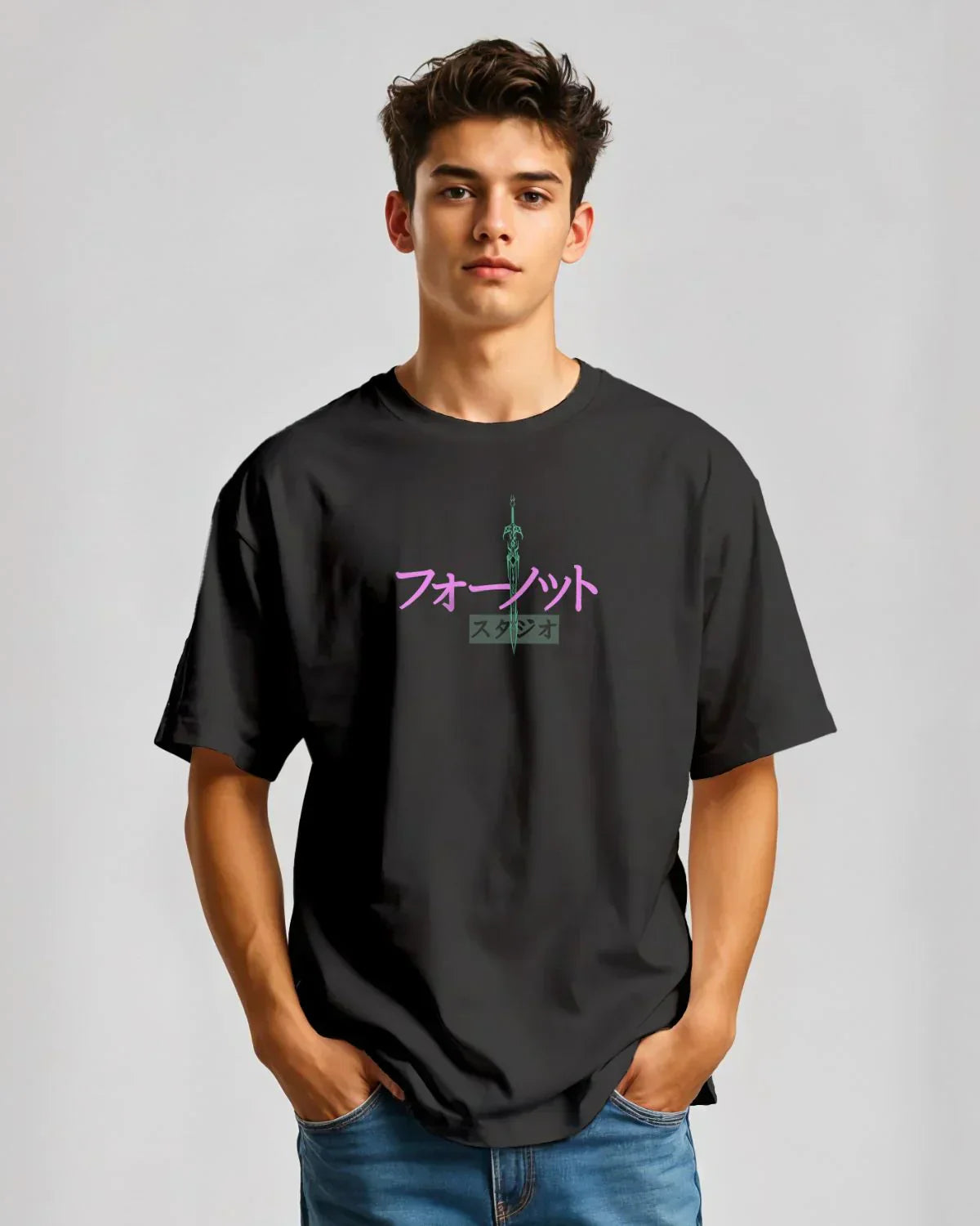 Samurai Shadow Acid Wash Oversized T-Shirt – Japanese Warrior Edition ⚔️🖤👕