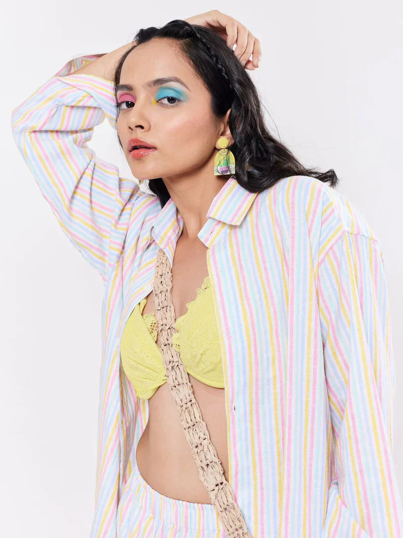 Multicolor Linen Striped Co-ord Set