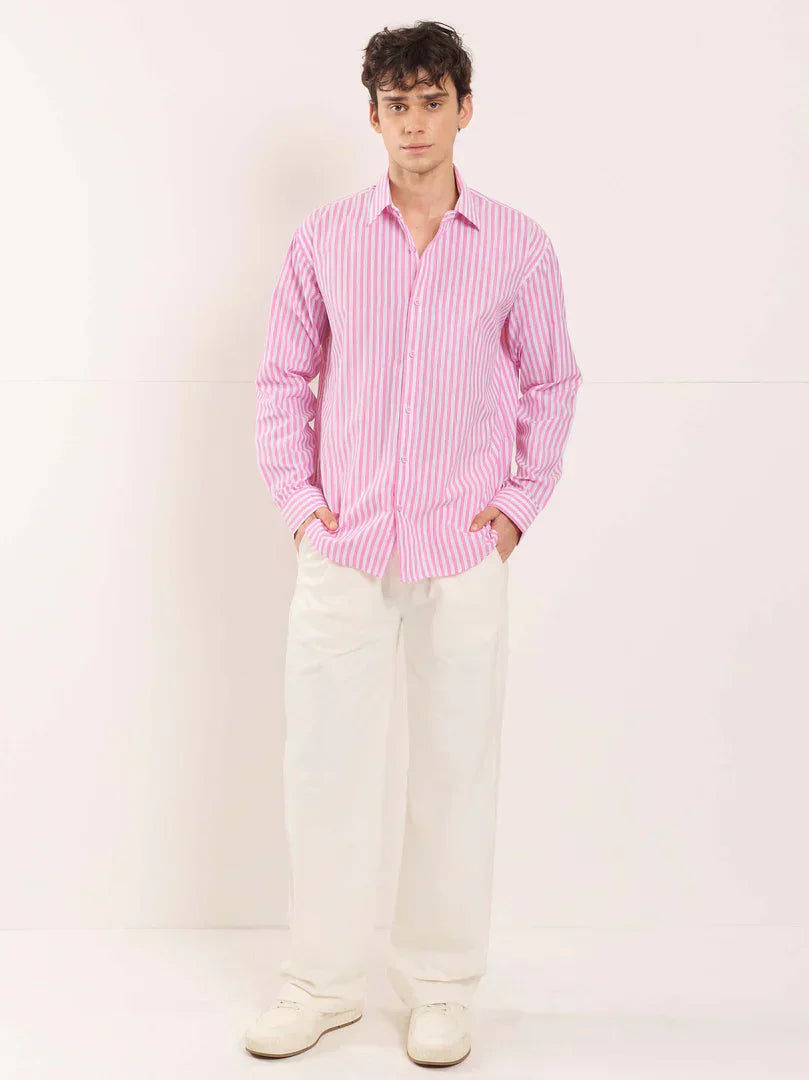 Pink Poplin Striped Shirt