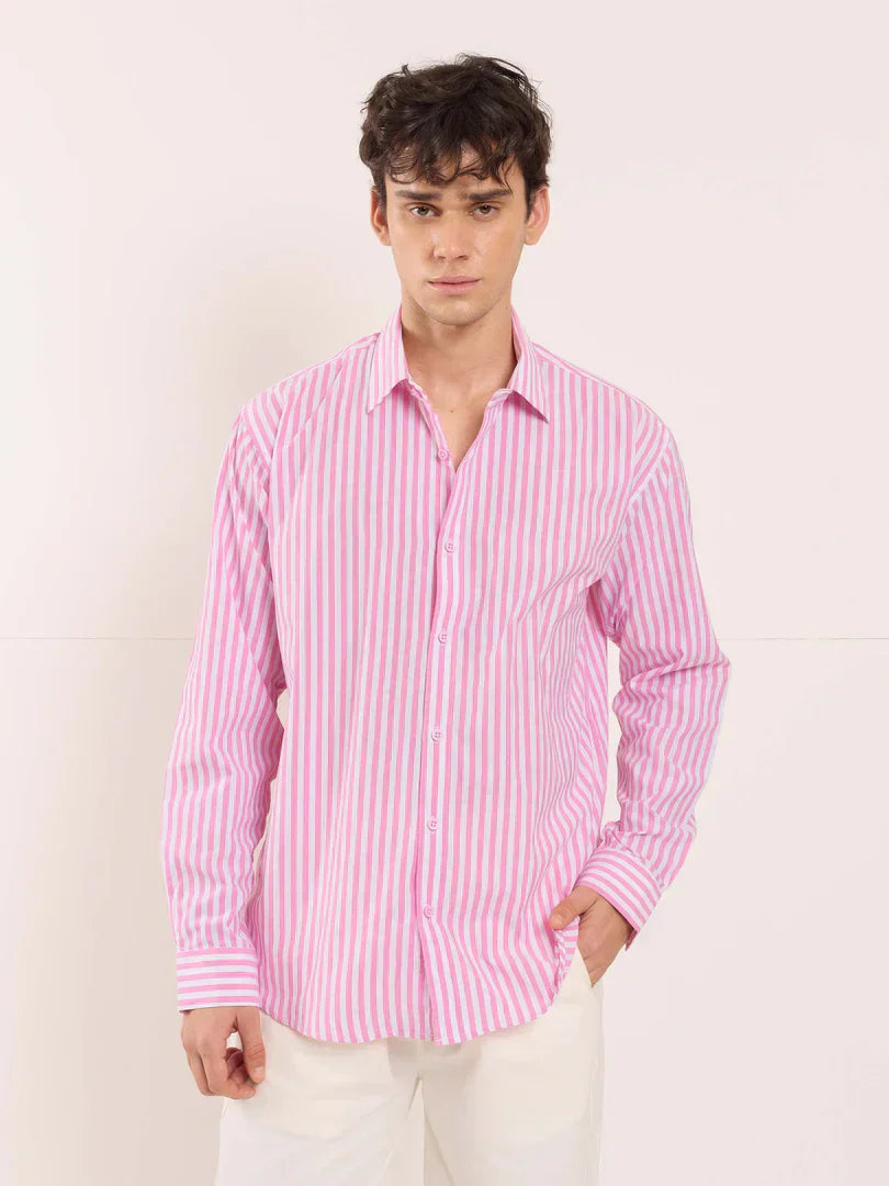 Pink Poplin Striped Shirt