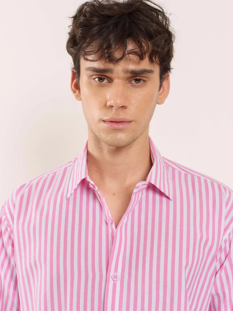 Pink Poplin Striped Shirt