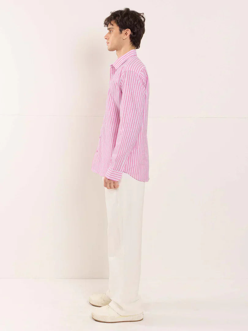 Pink Poplin Striped Shirt