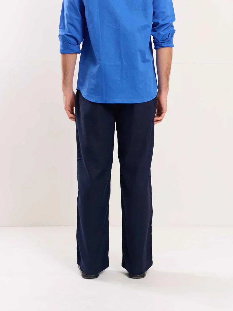 Navy Blue Linen Pull-on Pants