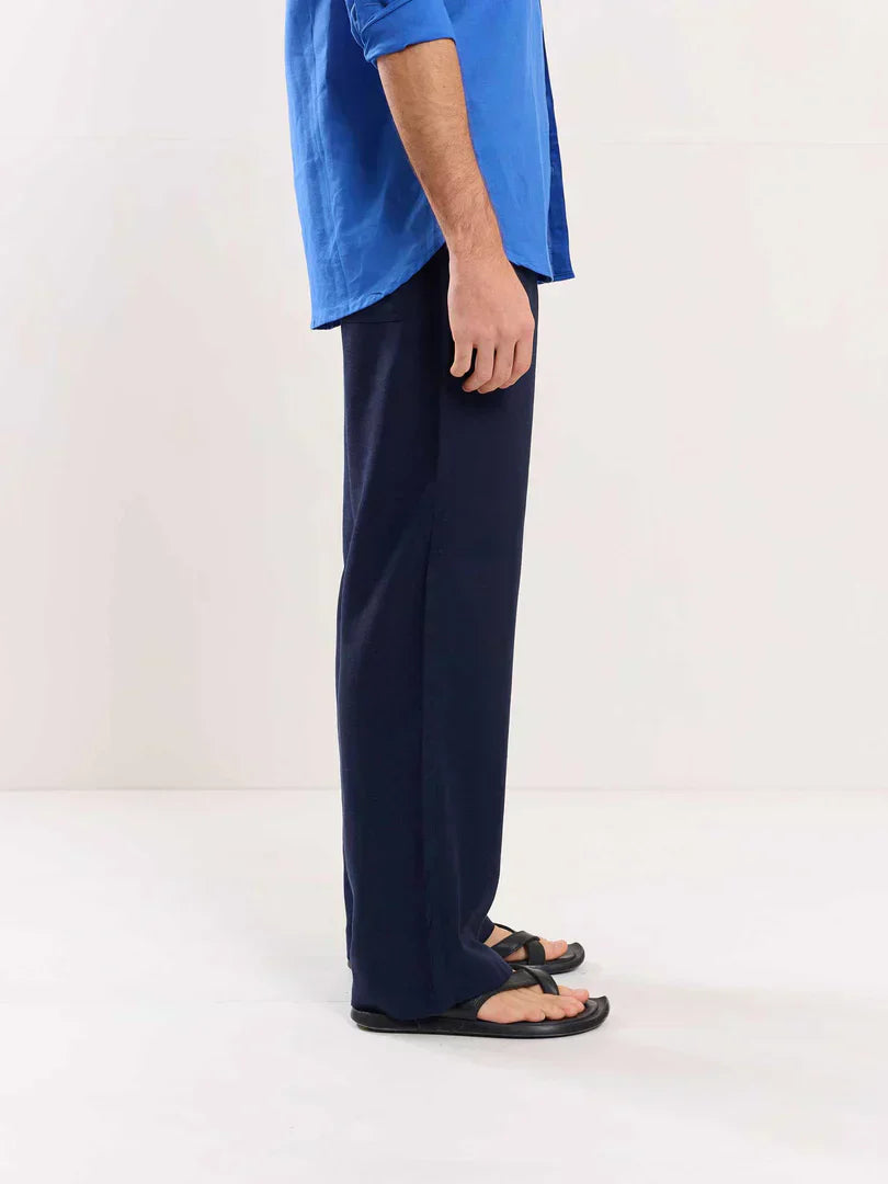 Navy Blue Linen Pull-on Pants