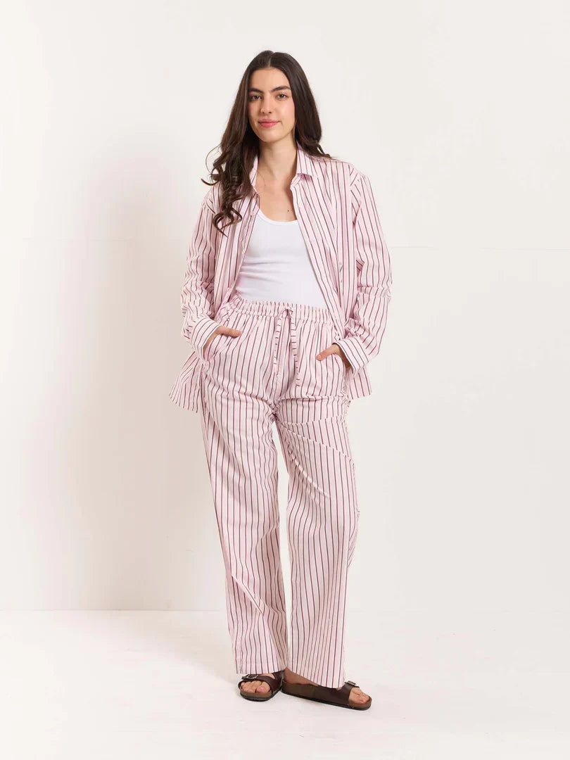 Pink Poplin Striped Pull-on Pants