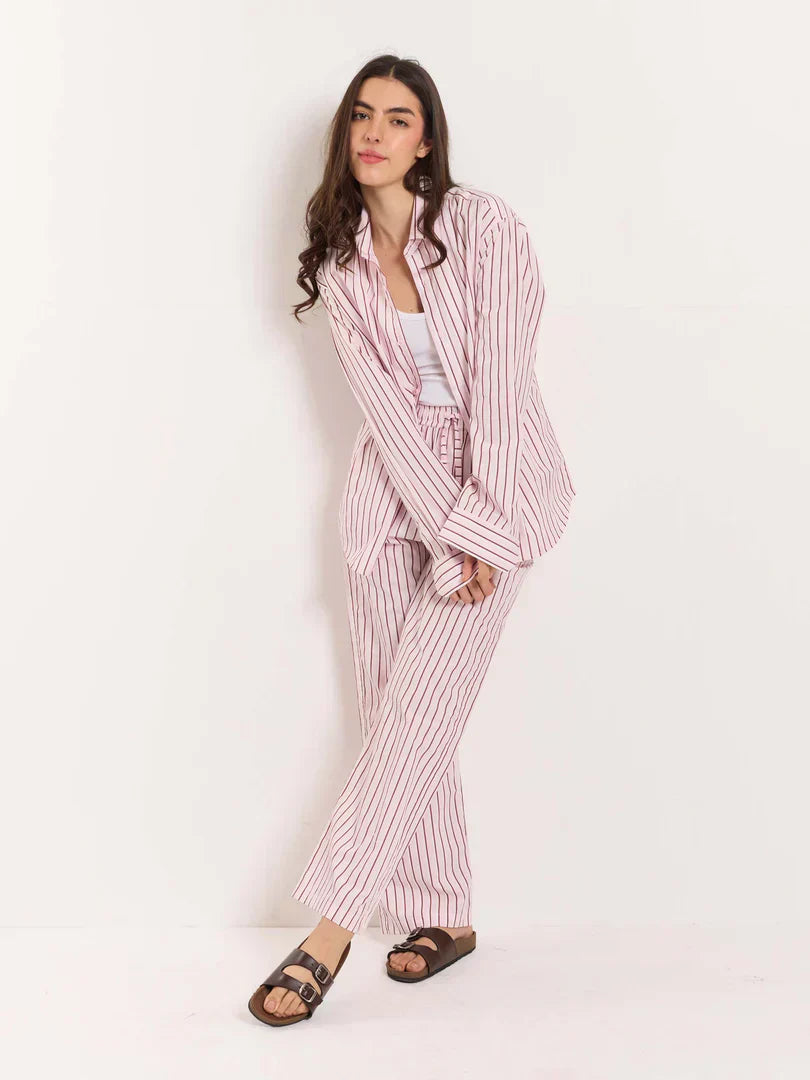 Pink Poplin Striped Pull-on Pants